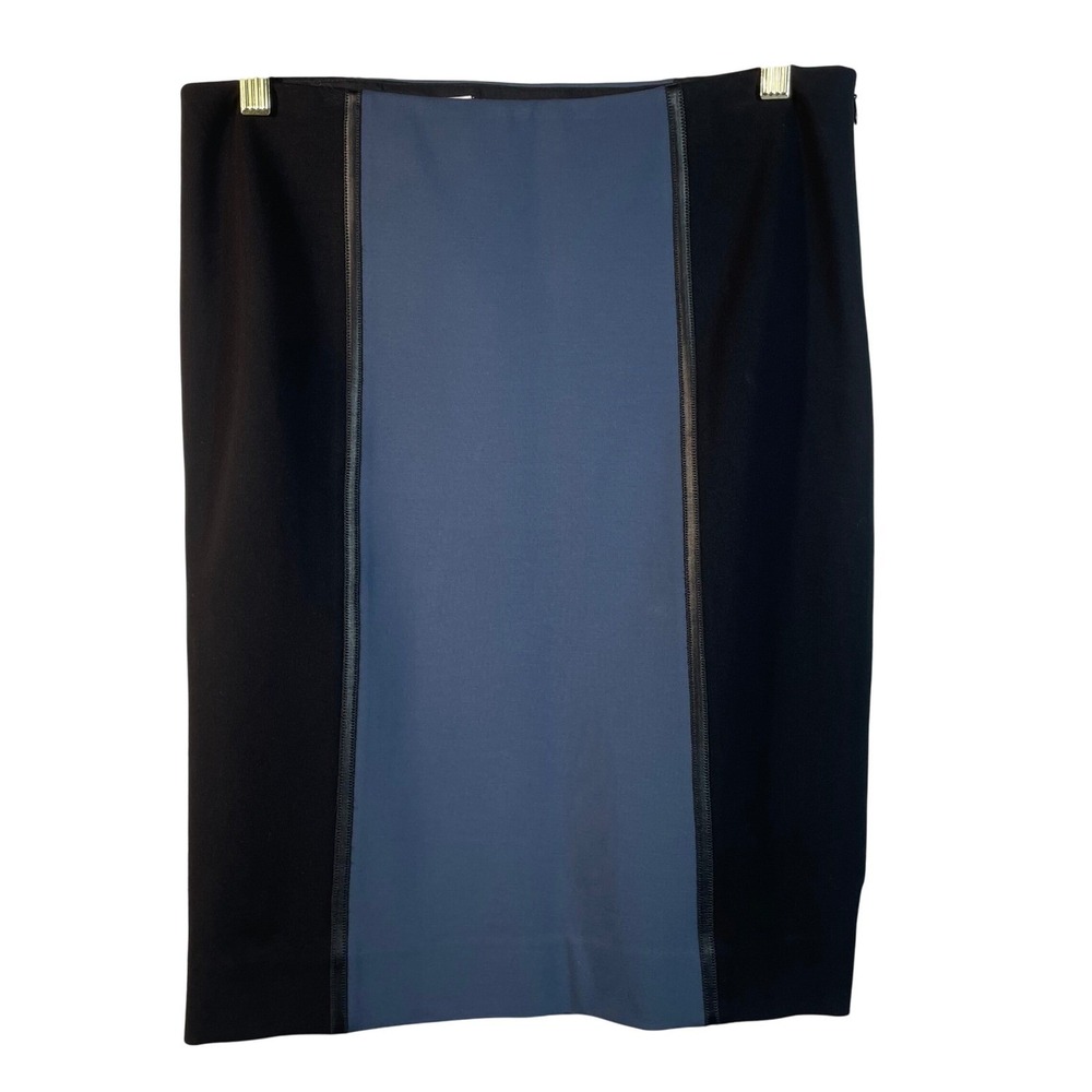 Carlisle‎ New York Pencil Skirt 6 Leather Trim Colorblock Blue/Black 22" Length